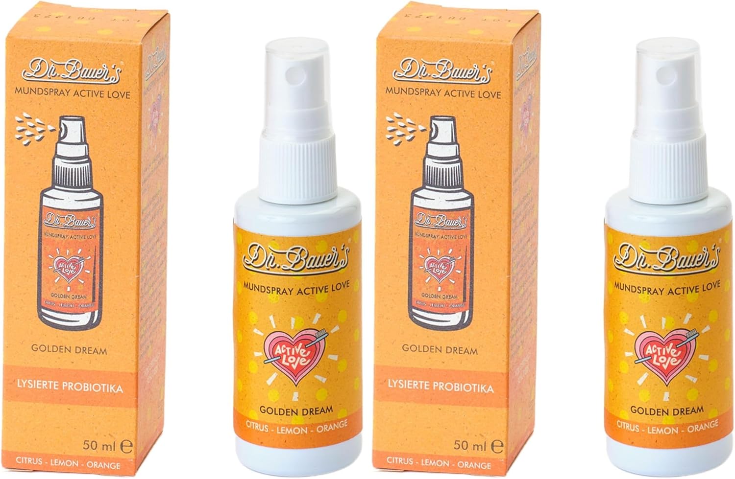 Dr. Bauer\'s Golden Dream Oral Spray - Citrus Fresh with Lemon & Orange - Alcohol Free, Vegan & Gentle - Refreshes Breath & Mouth - 50ml (Pack of 2)