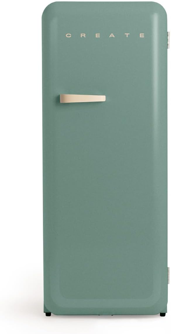 CREATE Retro Friend 150 Sand Fridge Freezer 281 L in Sage Green, Sand Handle / 102 W, Low Energy Consumption, 150 cm, 3 Shelves, Temperature Control, 60 x 60 x 150 cm