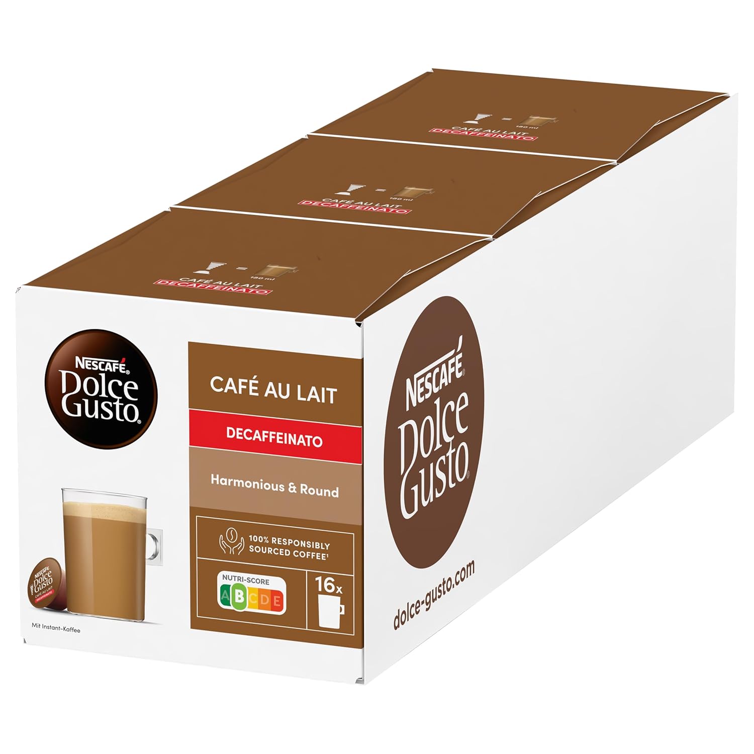 NESCAFÉ DOLCE GUSTO Café au Lait Decaffeinato Coffee Capsules Pack of 3 (3 x 16 Capsules)