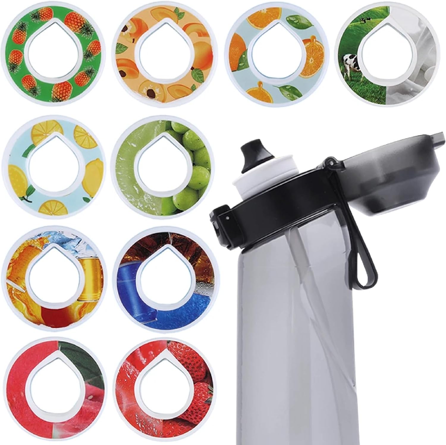 Shinekoo Pack of 10 Air Flavor Pods Pack Water Bottle Pod Set, Water Bottle Pods Flavors Various Flavors Infuser Rings, Zero Sugar & Zero Calories Flavor Infuser Rings for