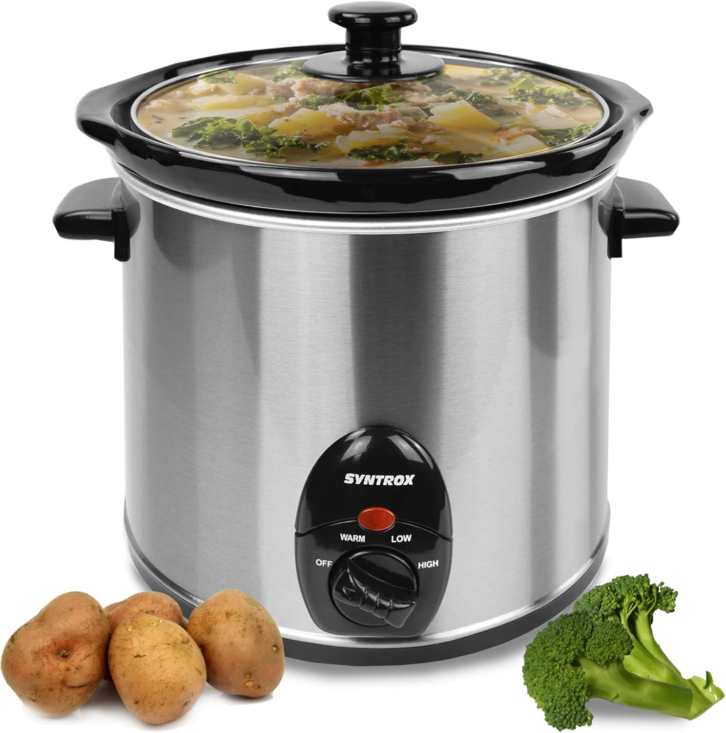 Syntrox Germany Store Syntrox Germany Slow Cooker Slow Cooker 3 Liters with Warming Function, Glass Lid and Robust Ceramic Bowl 200 Watt