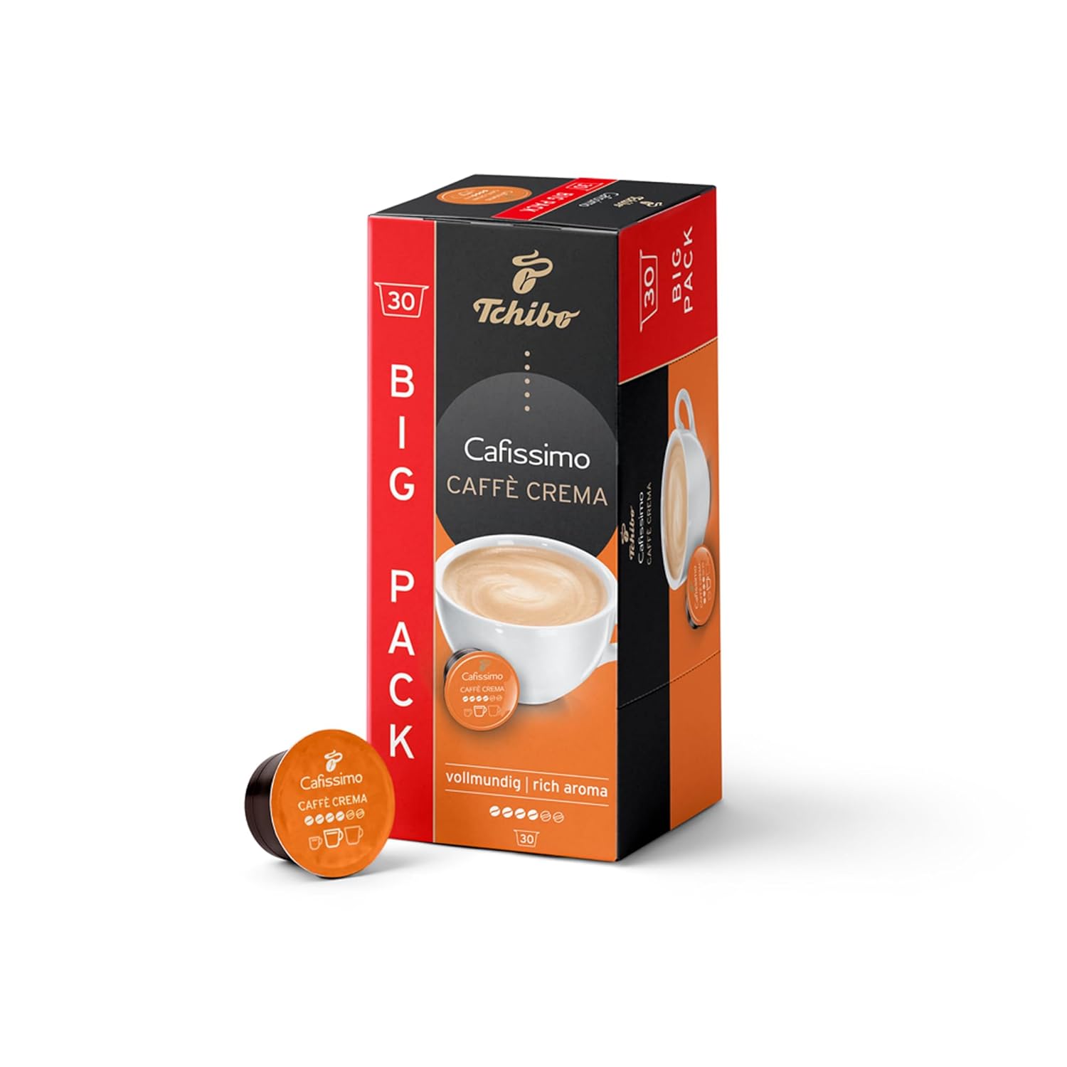 Tchibo Cafissimo Storage Box Caffè Crema Full-bodied Coffee Capsules, Pack of 30 (Coffee, Balanced and Full-bodied), Sustainable & Fair Trade