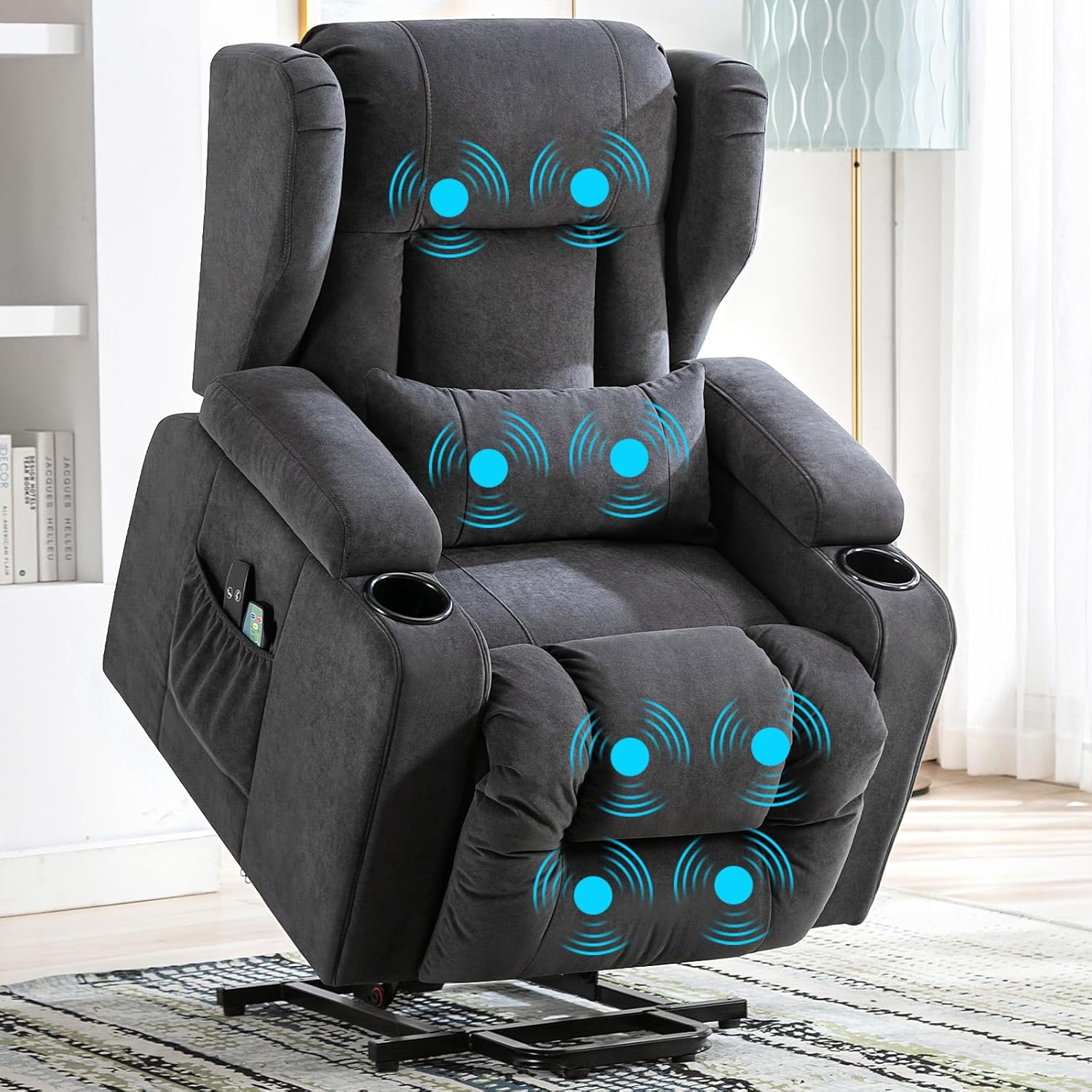 COMHOMA Store COMHOMA Recliner Chair with Fabric Surface Electric Standing Chair TV Chair with Standing Aid with Reclining Function Fabric Gray