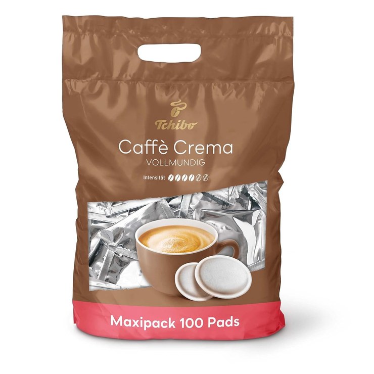 Tchibo Coffee Pods Storage Pack Maxi Pack, Caffè Crema Full-bodied, 100 Pieces - 1 x 100 Pads (Coffee, Balanced and Full-bodied), Sustainable, Suitable for Senseo Machines