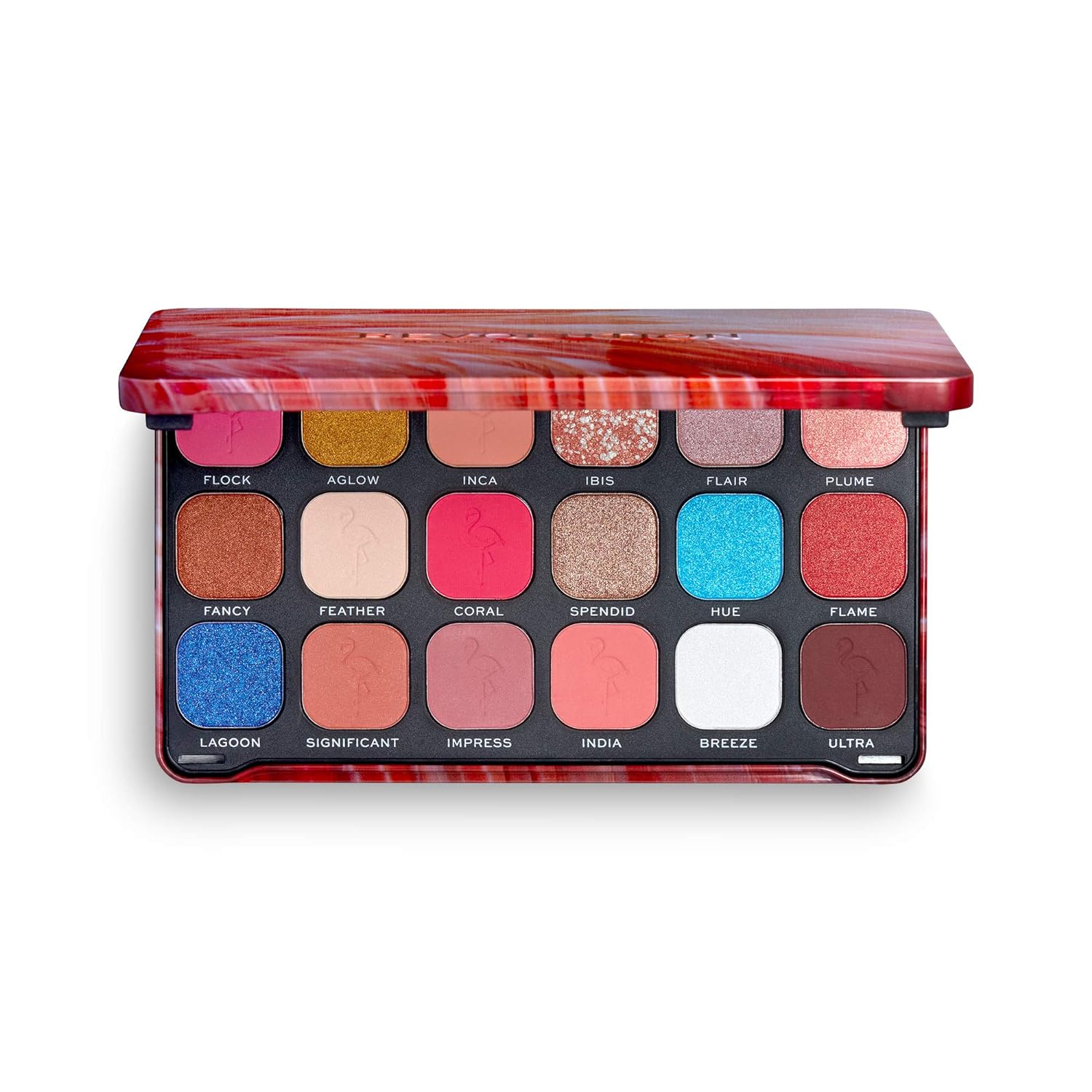 MakeUp Revolution Forever Flawless Flamboyance Flamingo Eyeshadow Palette, 18 Shades, 19.8 g
