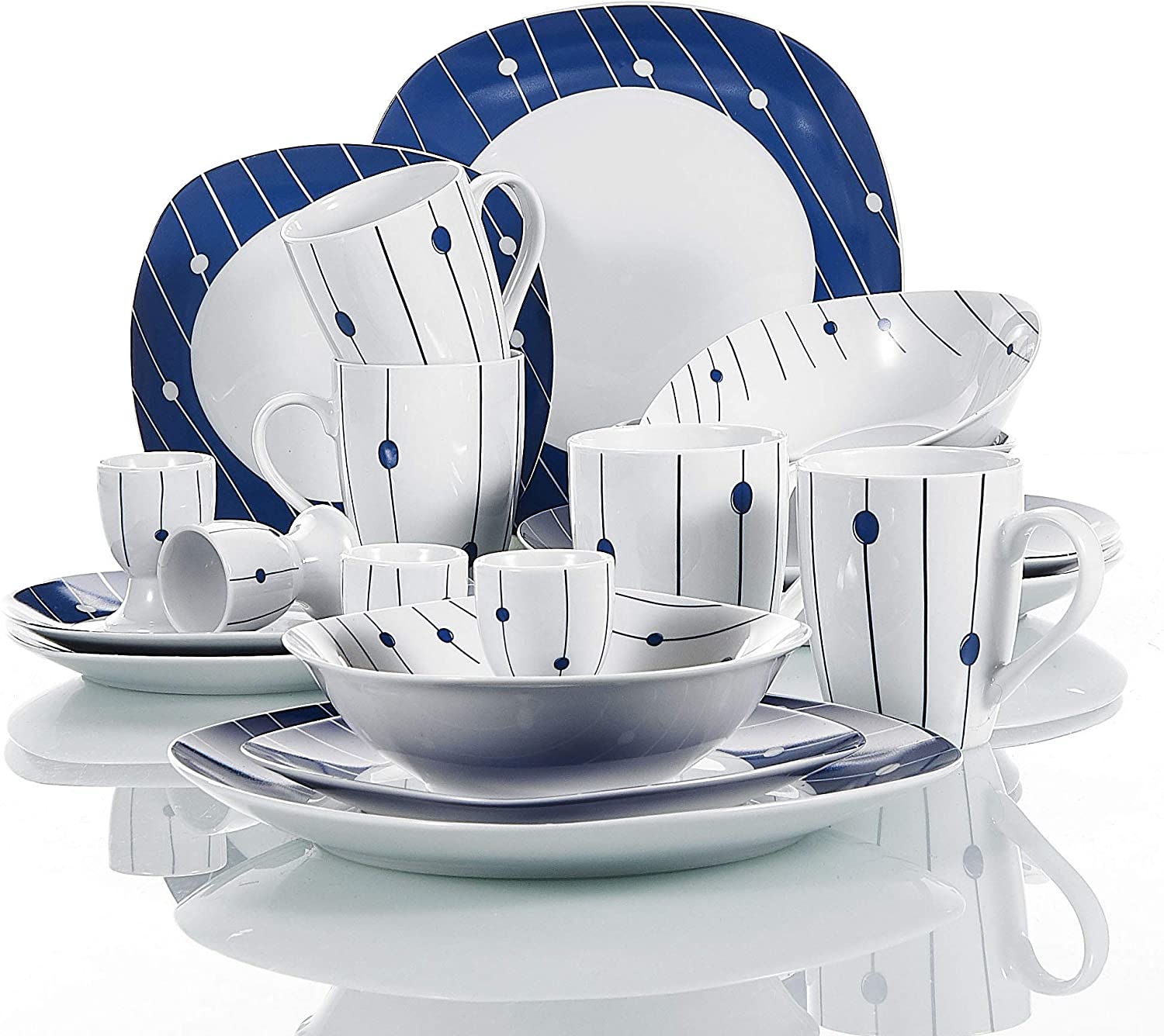 VEWEET \'Dot\' Porcelain Breakfast Service | 20-Piece Dinner Service Crockery Set with 440 ml Cereal Bowls, Egg Cups, 350 ml Coffee Cups, Dessert Plates, Dinner Plates