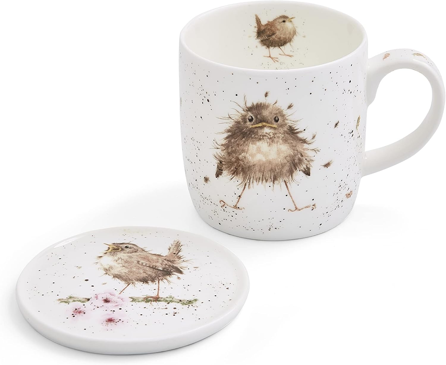 Wrendale by Royal Worcester Mug and Coasters Flying the Nest Birds, Multi-Colour