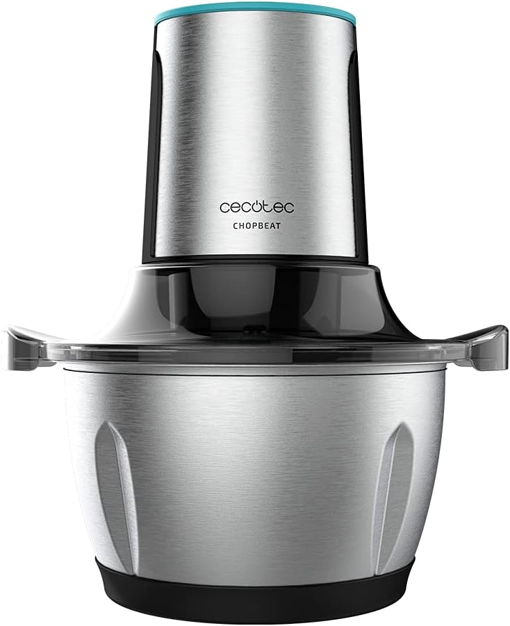 Cecotec ChopBeat 1500 TitanBlack Steel Electric Meat and Vegetable Grinder. 600W, 4 Black Titanium Blades, 1.5L Stainless Steel Bowl and 2 Speeds (4186)