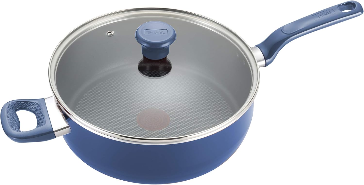 Tefal T-Fal B0378264 Excite ProGlide Non-Stick Thermal Spot Heat Indicator Dishwasher Safe Oven Safe Jumbo Cooker with Lid Cookware 5 Quarter Blue
