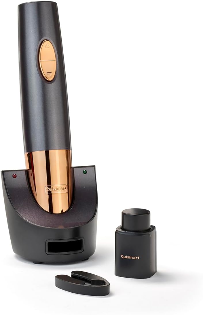 Cuisinart Rechargeable Automatic Wine Opener with Vacuum Sealer | Bottle Opener with Corkscrew | Up to 80 Bottles | Integrated Foil Cutter | Gift for Wine Lovers | Black