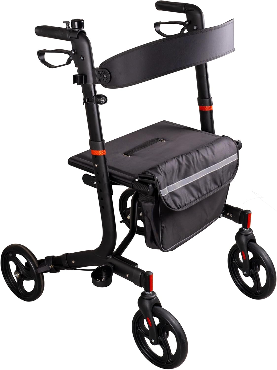RIDDER Black Comfort Walker | Folding Walking Trolley with Height-Adjustable Handles, Wide Seat & Back Strap Walking Aid with Removable Shopping Bag & Walking Stick Holder | Maximum load 136kg