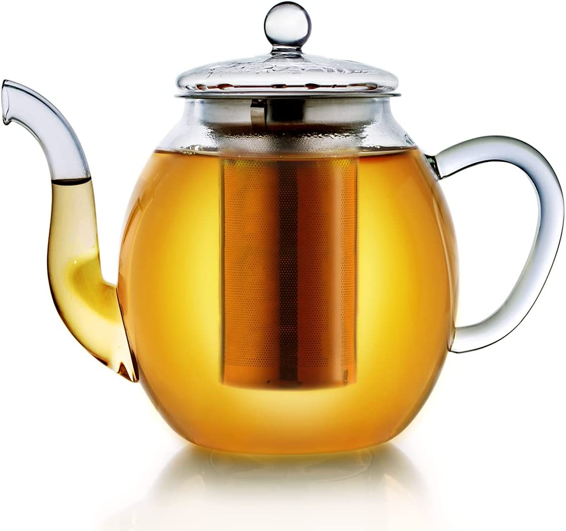Creano 3-piece glass teapot with integrated glass sieve and lid, clear, ideal for preparation of loose-leaf teas, drip-free, all-in-one