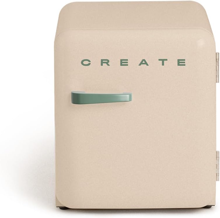 CREATE Retro Fridge 50 Sage Fridge in Sand, Handle Sage Green / 85 W, Mini Bar, One Shelf, Retro Design, 50 cm, Two Shelves, 48 ​​L Capacity, Energy Saving, 50 x 44 x 49.8 cm