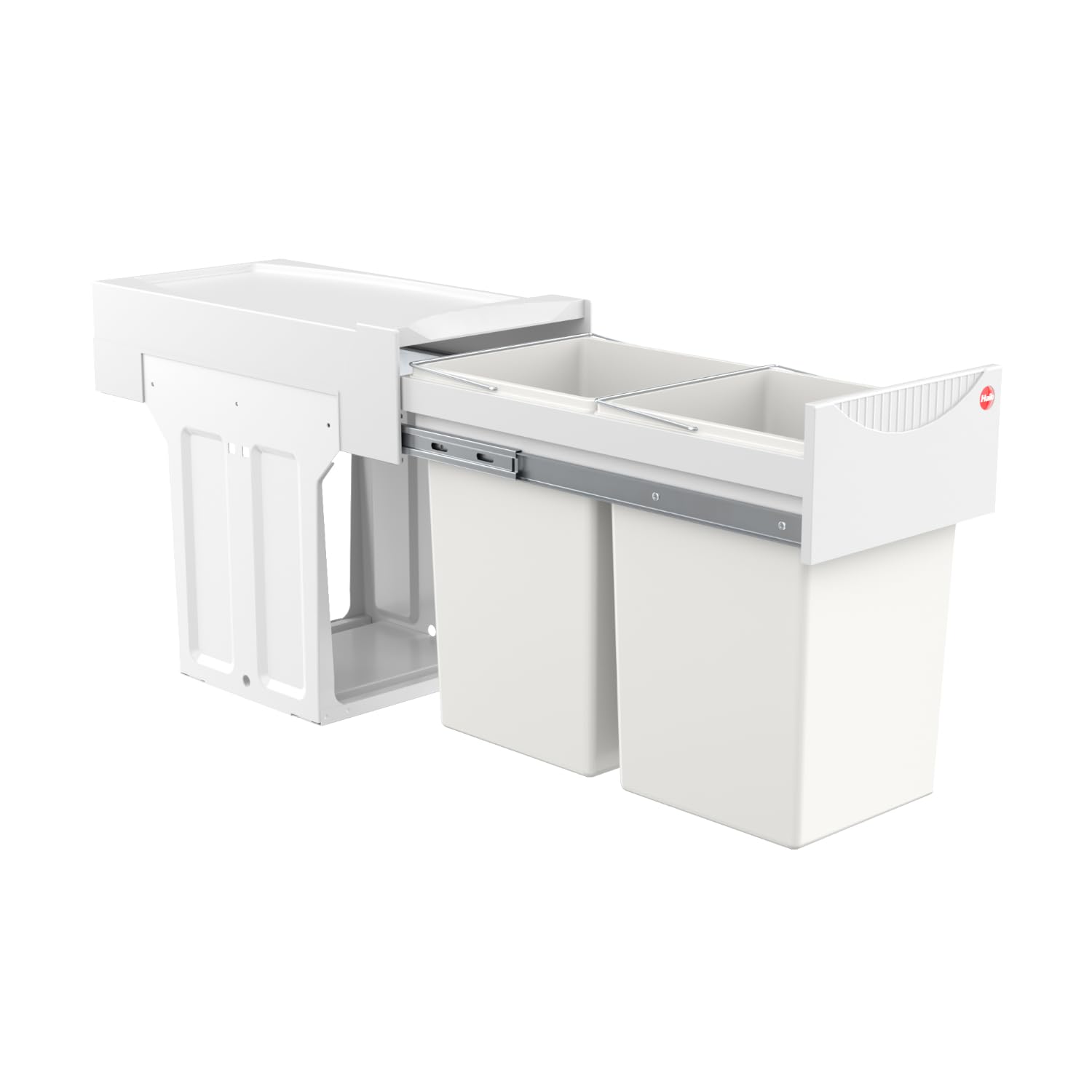 Hailo Tandem 3666001 Waste Bin for Cabinets from 300 mm Wide Built-in Bin 2 x 15 L Full Extension with Telescopic Rails White