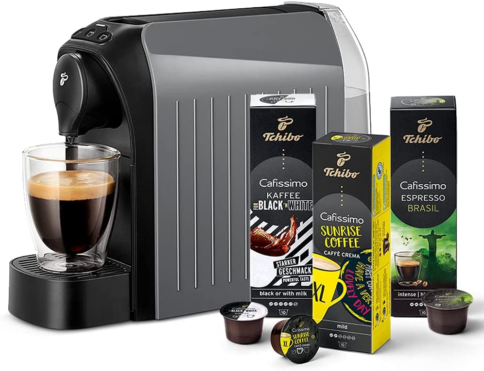 Tchibo Cafissimo Easy Coffee Machine with 30 Capsules for Caffè Crema, Espr