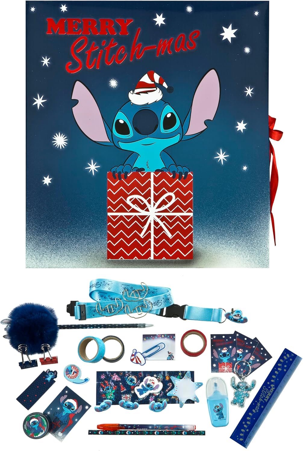 Undercover - Disney Stitch Advent Calendar - Foldable Box with Bow - 24 Creative Surprises - Craft Materials and Stationery - Gift Items