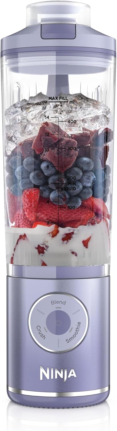 Ninja Blast Max Portable Blender/Blender/Smoothie Maker, 570 ml, Rechargeable, Blender Cup & Leak-proof Lid, 3 Functions, Smoothies, Protein Shakes, Lavender BC251EULD