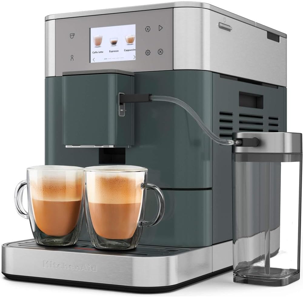 KitchenAid Fully Automatic Coffee Machine I KF7 I Hot Drinks from Espresso to Cappuccino I 20 Preset Drinks, Automatic Frothing and Heating of Milk I with Milk Container (Juniper)