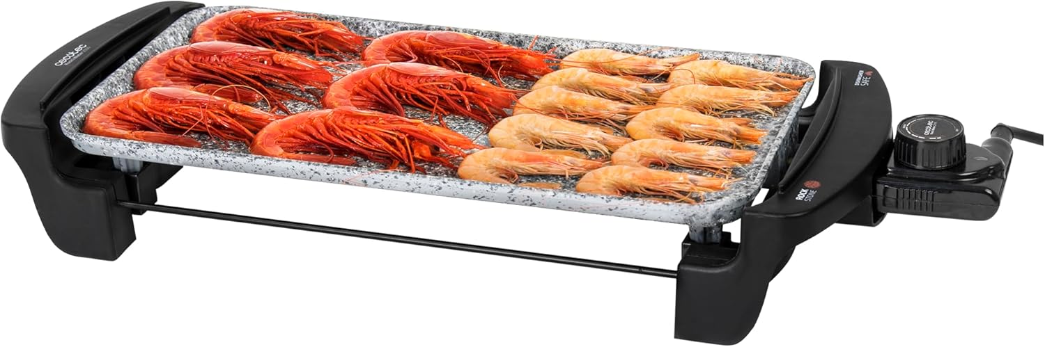 Cecotec Rock&Water Electric Grill Plate 2000.RockStone Cladding, Adjustable Thermostat, Dishwasher Safe, 40 x 20 (1800 W, Grey and Black)