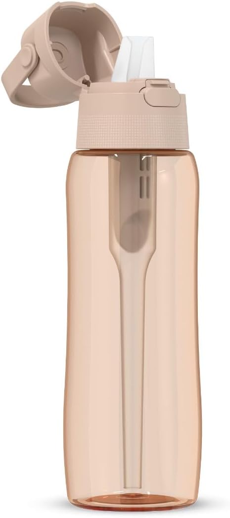 DAFI Store DAFI Water Bottle with Filter Solid 0.7 L Cappuccino - Water Bottle with Water Filter, BPA-Free, Sports Bottle with Filtered Water for Travel, Filter Bottle Outdoor + Activated Carbon Filter Straw