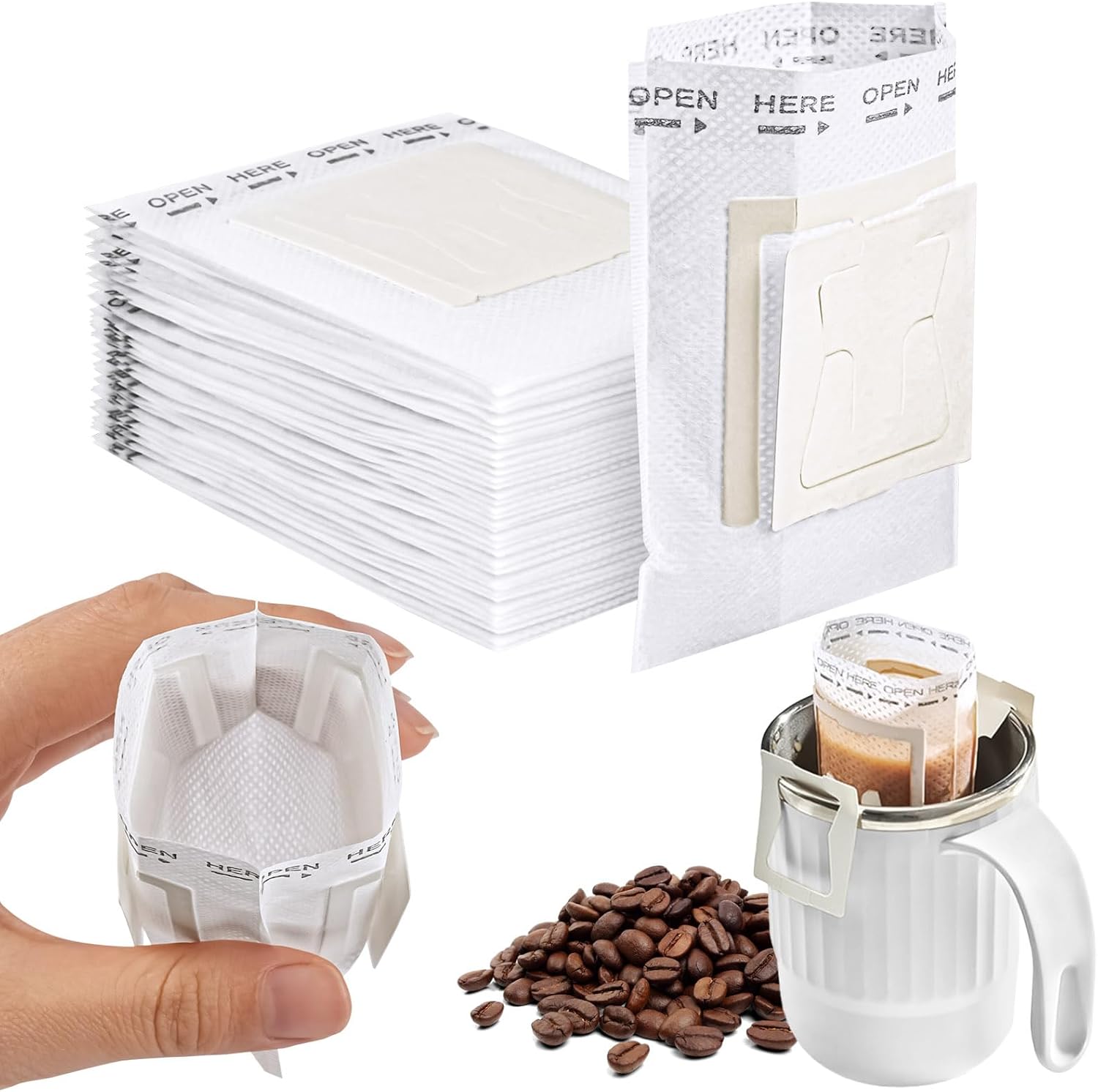 HOTUT Drip Coffee Bag Disposable, Pack of 40 Hanging Ear Drip Coffee Bags, Portable Coffee Paper Filter, Coffee Filter for Hanging, Foldable Coffee Tea Drip Filter Bags for Travel, Home, Office