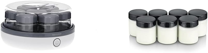 SEVERIN Yoghurt Maker, Yoghurt Machine with Time Display & Replacement Jars for Yoghurt Makers, Yoghurt Jars with Lid (7 x 150 ml)
