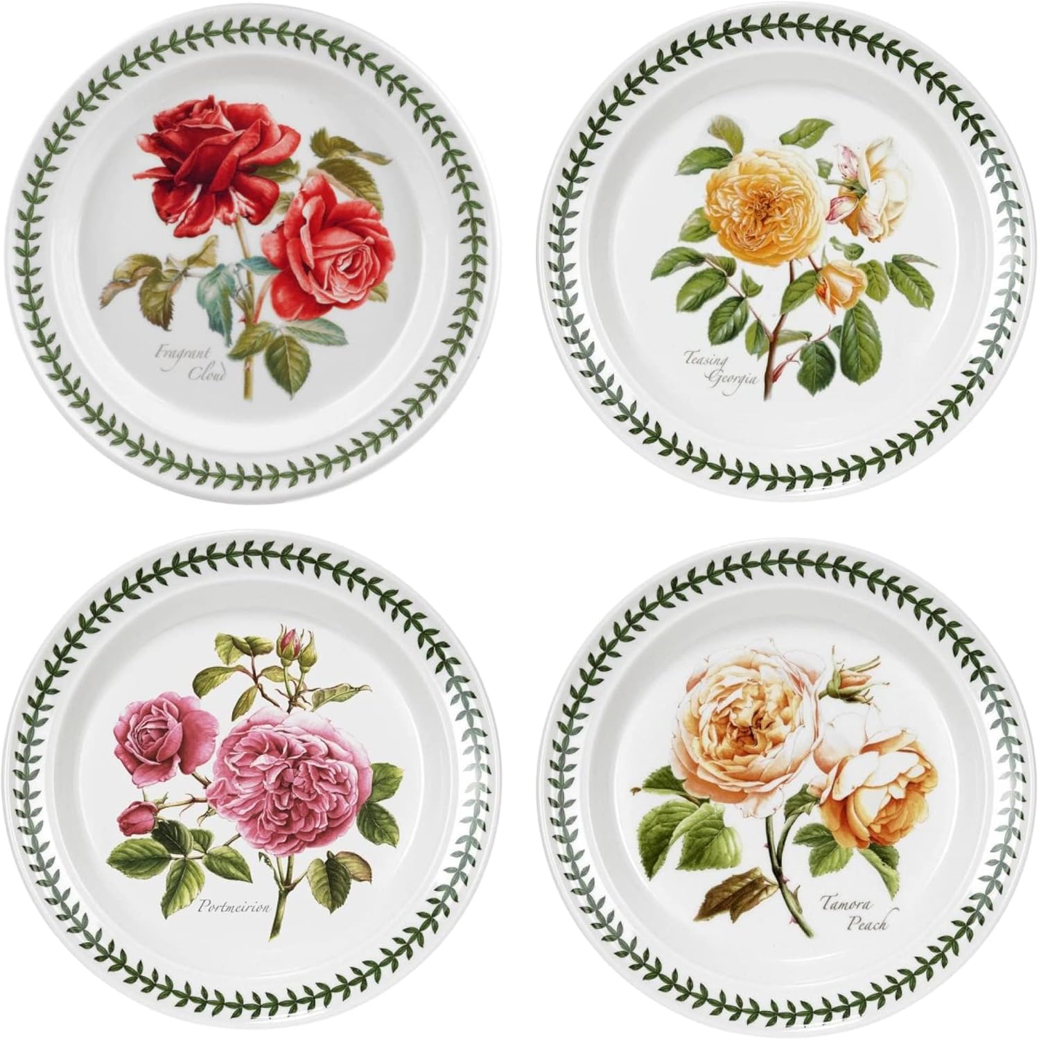 Portmeirion Botanic Roses Salad Plates, Set of 4, Round Salad, Dessert and Dinner Plates, Ceramic, Dishwasher, Microwave and Oven Safe, 8.5 Inch