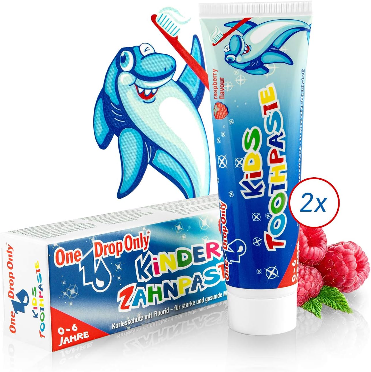 One Drop Only - Double Pack Children's Toothpaste with Raspberry Flavor - 2 x 50 ml - Baby Toothpaste with Fluoride for Strong & Healthy Milk Teeth / Children's Toothpaste for Children from 0-6 Years