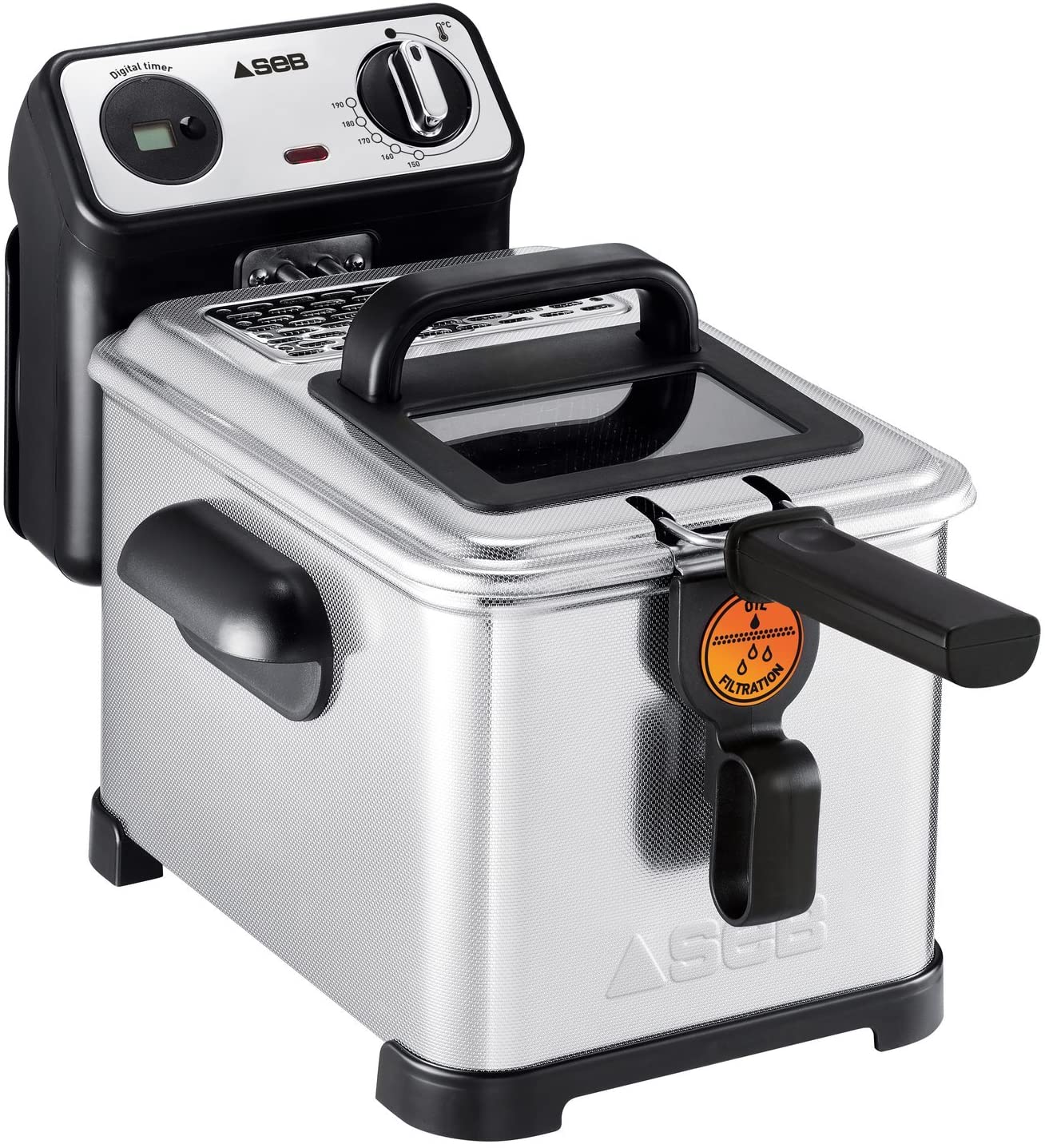 SEB Semi Tefal FR501000 Family Pro 3L Cold Zone + Porthole + Digital Timer + Adjustable Thermostat, 2400 W, 3 Litres, Black, Stainless Steel, 4 Litres, Digital Timer, Silver