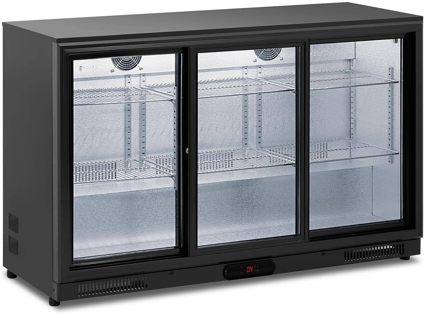 Royal Catering RC-BC009 Drinks Fridge 318 L Black Powder Coated Steel Bottle Fridge Fridge with Glass Door Drinks Fridge with Glass Door