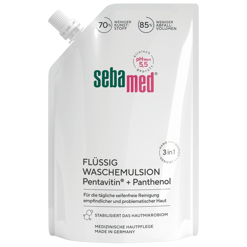 Sebamed Liquid Wash Emulsion Refill Bag 400 ml, Cleansing for Sensitive and Problematic Skin, Helps Against Irritation and Dehydration, Suitable for Hands, Face and Body Cleansing
