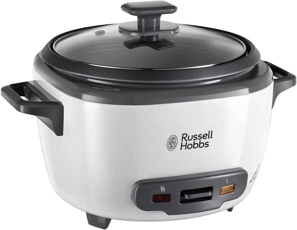 Russell Hobbs 27040 Large Rice Cooker - Up to 14 Servings with Steam Basket, Measuring Cup and Spoon Included, Dishwasher Safe Parts, 500 W, White