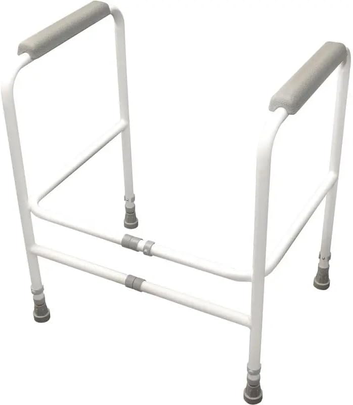 PLUS SANTE HEALTH - Safe toilet frame | reinforced steel, height & width adjustable, non-slip handles, installation without fixings, very stable & lightweight | 63-82 cm × 60-73 cm | 4.7 kg | 120 kg