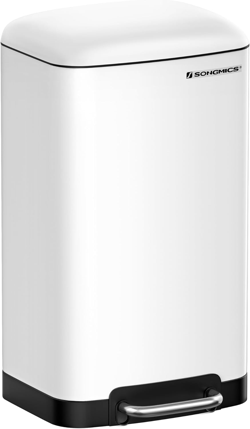 Songmics 30L Waste Bin Steel Pedal Bin with Inner Bucket and Lid Soft Close Airtight Kitchen Living Room, 30l, White