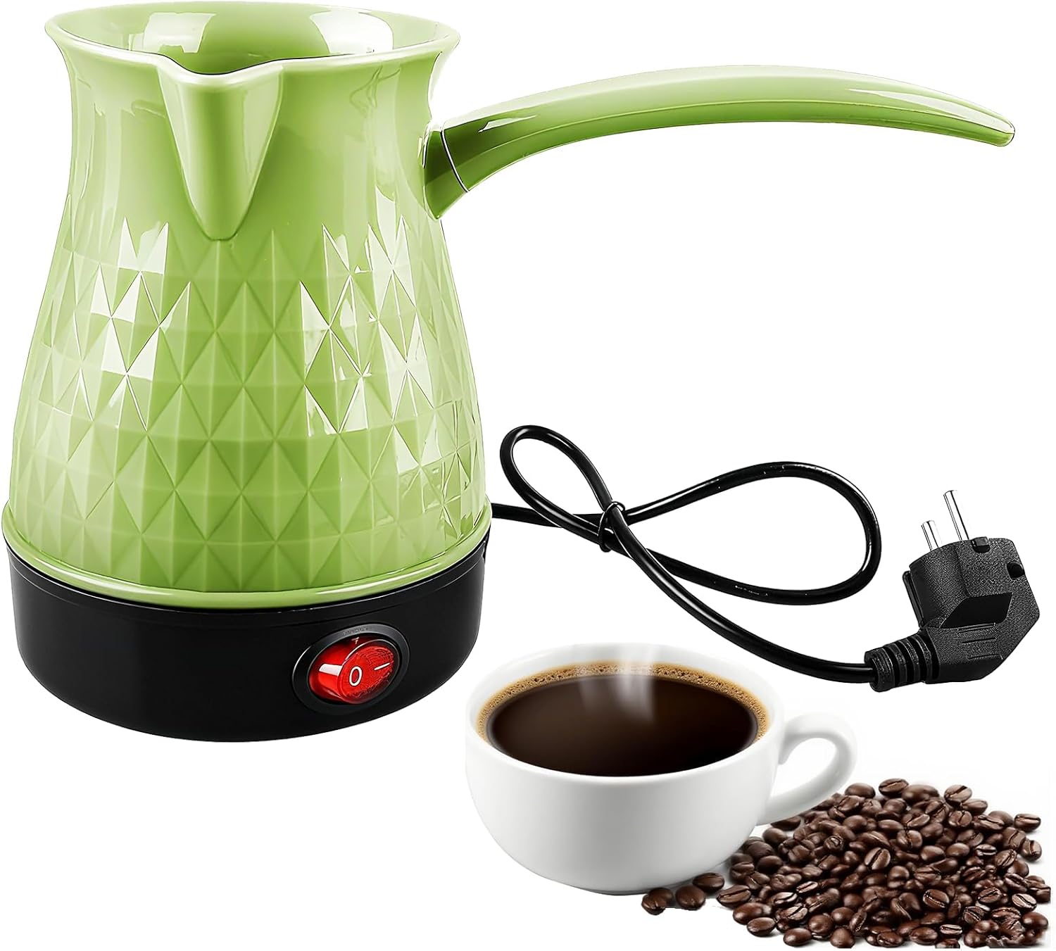 Electric Turkish Coffee Maker 500ml 600W Electric Coffee Machine Washable Green Turkish Coffee Mocha Tea Ideal for Home & Office