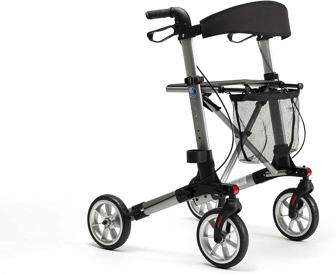 StelComfort Quadri Light Rollator Silver Aluminium Adult and Senior Walker 80.5-93cm Handle Height 130kg Max User Weight