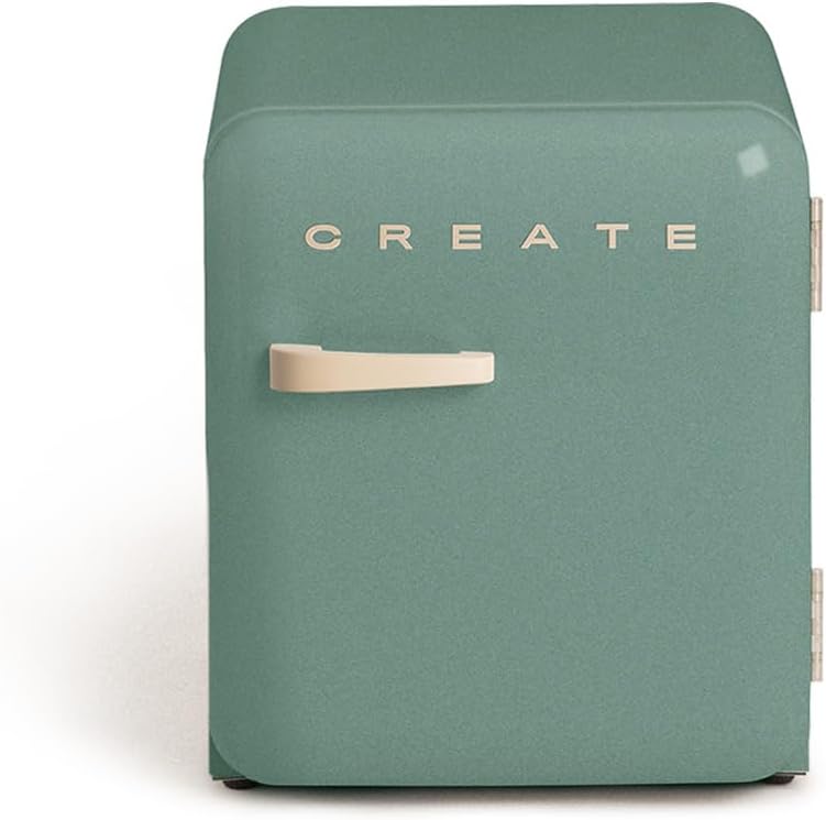 CREATE Retro Fridge 50 Sand Fridge in Sage Green, Sand Handle, 85 W, Mini Bar, One Shelf, Retro Design, 50 cm, Two Shelves, 48 ​​L Capacity, Energy Saving, 50 x 44 x 49.8 cm