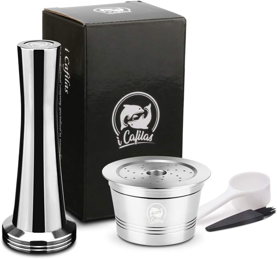 i Cafilas Refillable Caffitaly Stainless Steel Coffee Capsule for Refilling, Reusable Refill Capsule for Caffitaly Wacaco Minipresso CA Tchibo ALDI (Coffee Capsule + Coffee Tamper)