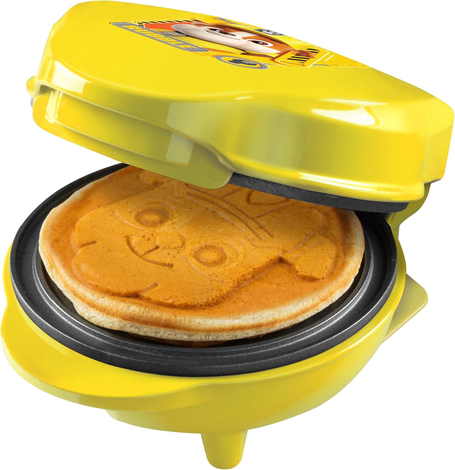 Bestron Paw Patrol Mini Waffle Iron with Special Plate \"Rubble\", Waffle Size: Diameter 10 cm, Ideal Size for Children, Birthdays or as a Gift, Official Licensed Product, Colour: Yellow