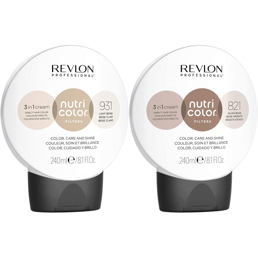 Revlon Nutri Colour Filters – Toning Filters 931 Light Beige 240 ml & Nutri Colour Filters – Toning Filters 821 Light Blonde Irisé Ash 240 ml Nourishing Colour Mask with INSTA-PIC TECHNOLOGY™