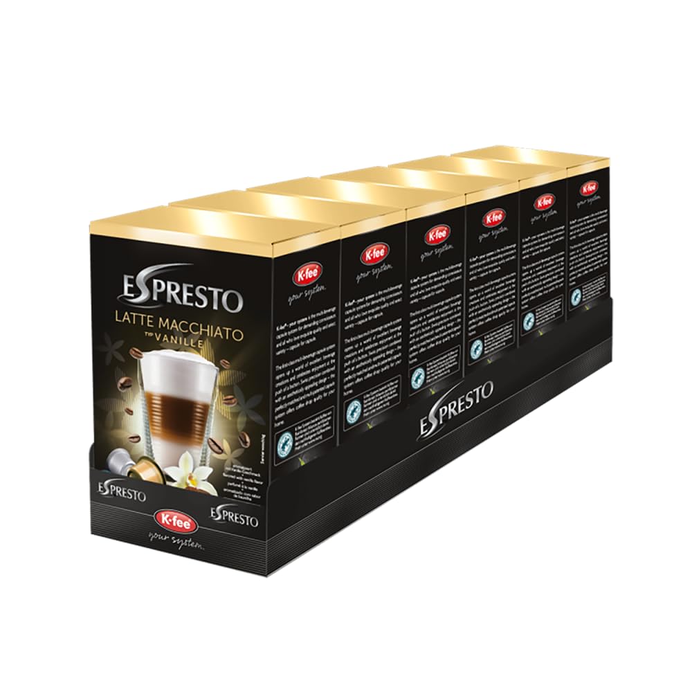 ESPRESTO Latte Macchiato Type Vanilla, Coffee Capsules & Milk Capsules, Compatible with K-fee - your System, RFA Certified, 48 Coffee Capsules & 48 Milk Capsules, 1 Piece (Pack of 6)