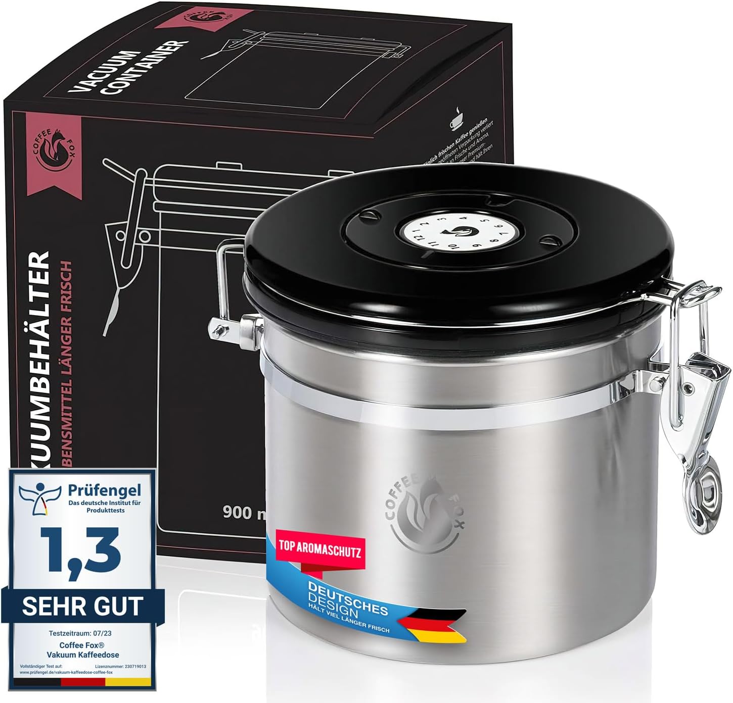 Coffee Fox Vacuum Coffee Jar, Tea Storage Container, Storage Container, Vacuum Container with Aroma Lid, Airtight