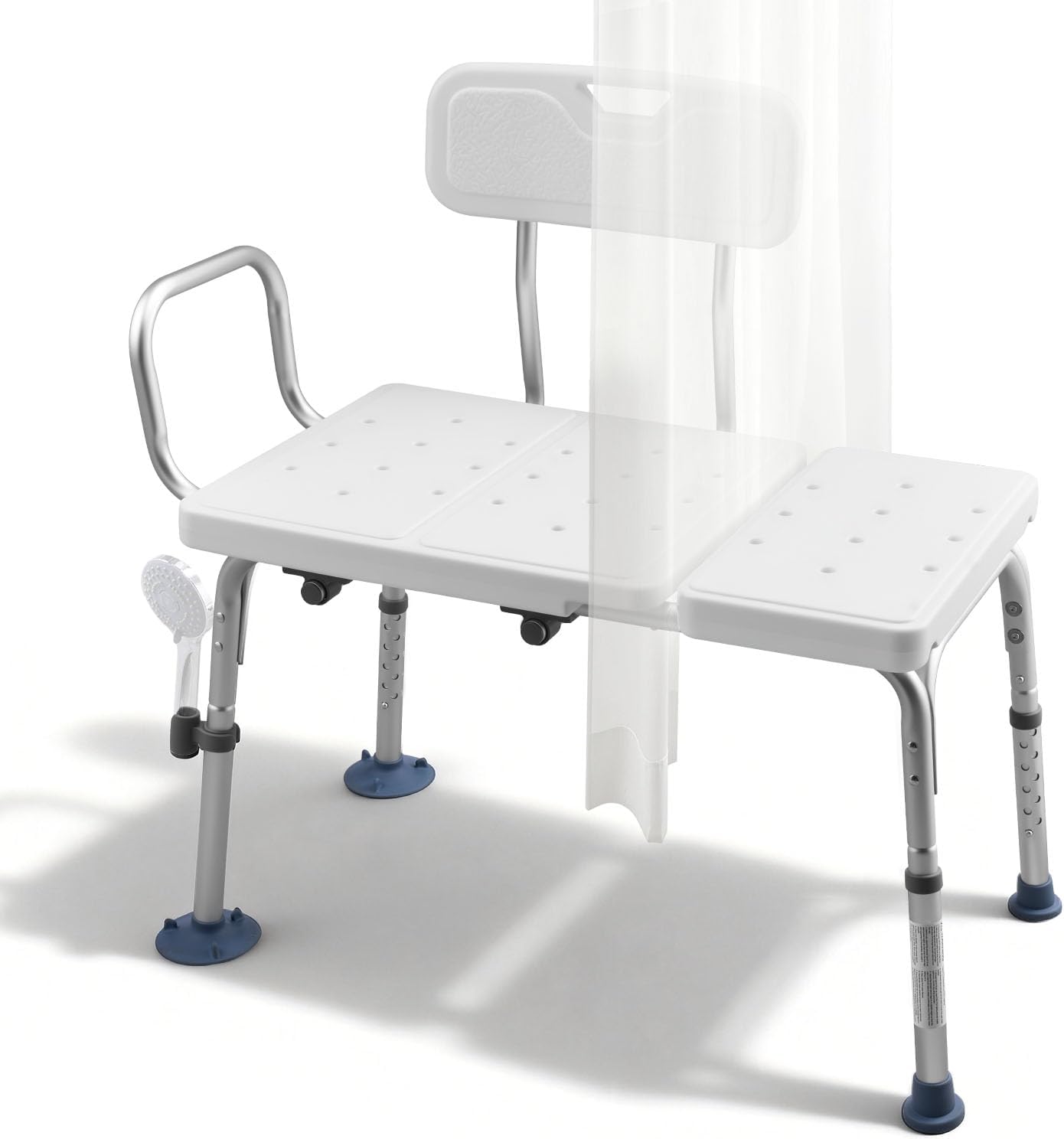 VEVOR Store VEVOR Bath Transfer Bench up to 180 kg Load Capacity, Shower Chair with Armrests, Backrest and Curtain Slot, Height-Adjustable Bath Seat for Seniors and People with Disabilities