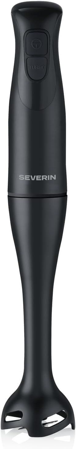 Severin Hand Blender for Pureeing and Chopping, Mixing Stick, Removable Mixing Base, Turbo Button, 2-Blade Knife, Easy Cleaning, Non-Slip Handle, for Smoothies, Shakes, Sauces, 350 W, Black, SM 3760
