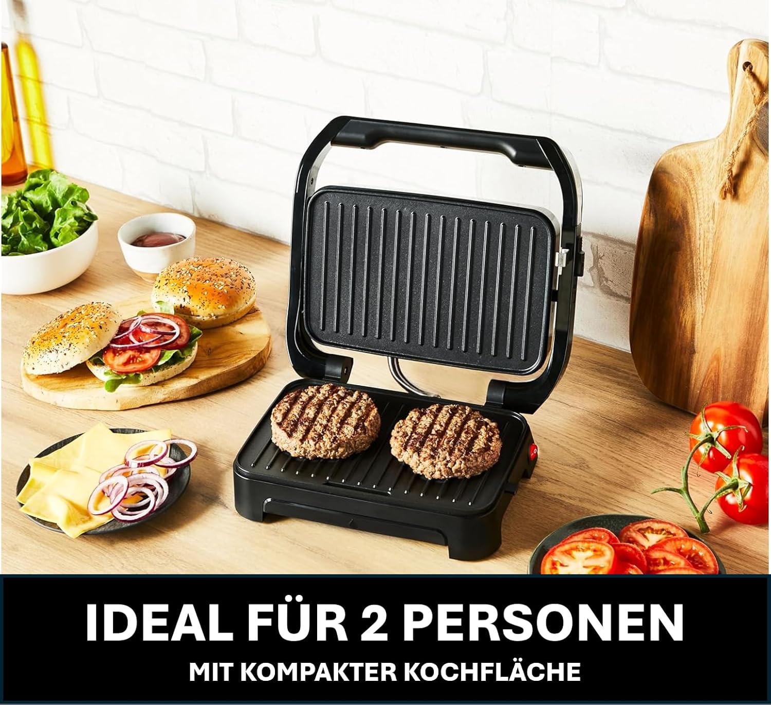 Tefal Inicio Compact 2-in-1 Contact and Panini Grill, 1000 W, Compact Design, Stainless Steel Housing, Juice Tray, Non-Stick Griddles, Stainless Steel/Black, GC270D10