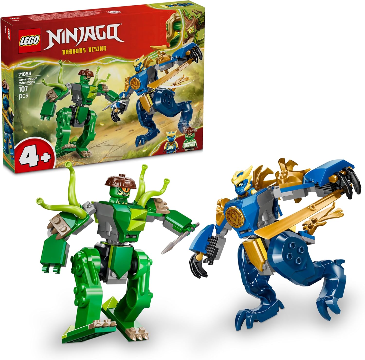 LEGO Ninjago Duel with Jay\'s Dragon Mech - Ninja Toy for Boys and Girls - Model Building with 2 Action Figures, 2 Mini Figures, Katana and Sword - Gift for Children from 4 Years - 71853