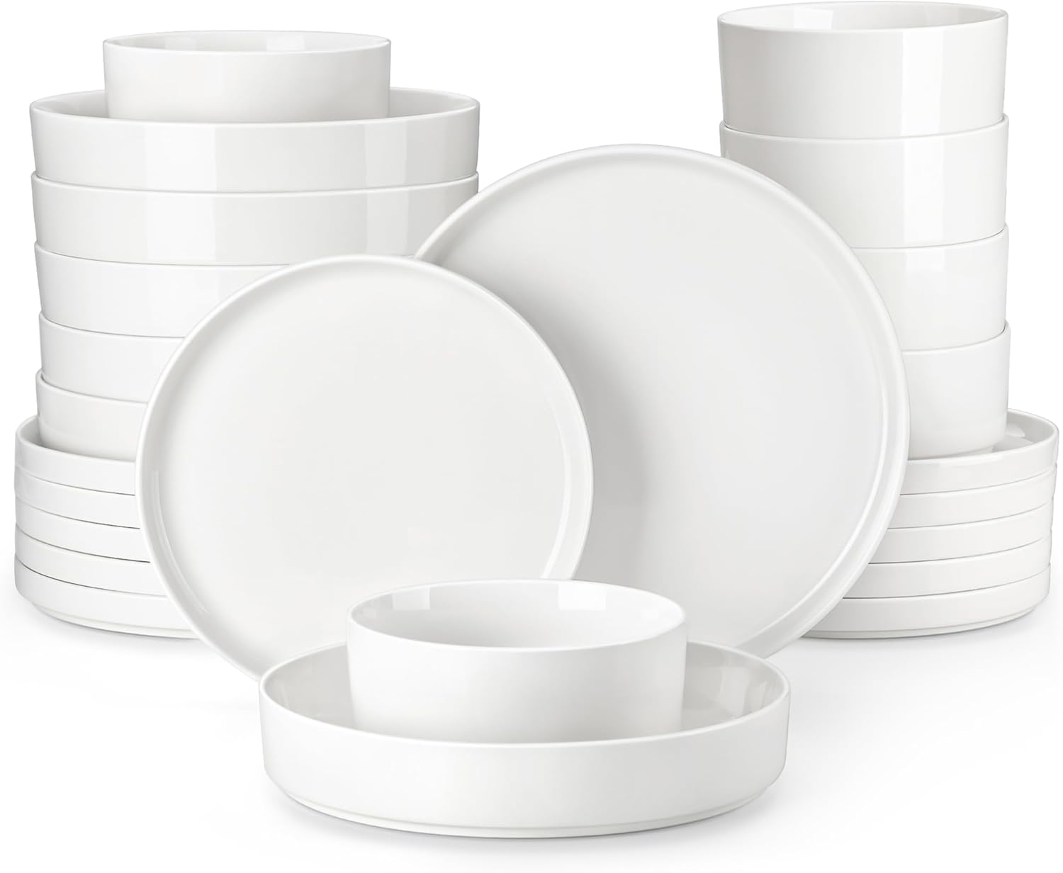 MALACASA Leah Modern Crockery Set for 12 People, 48-Piece Porcelain Dinner Service with 12x Dinner Plates, Dessert Plates, Soup Bowls, Soup Bowls, Modern White Bowl and Plate Set
