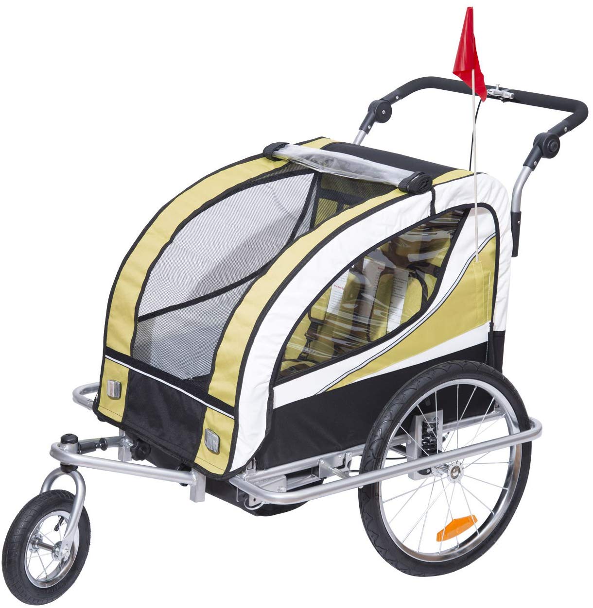 Homcom Child Trailer 2 in 1 Trailer Bicycle Trailer Jogger 360° Rotatable for 2 Children