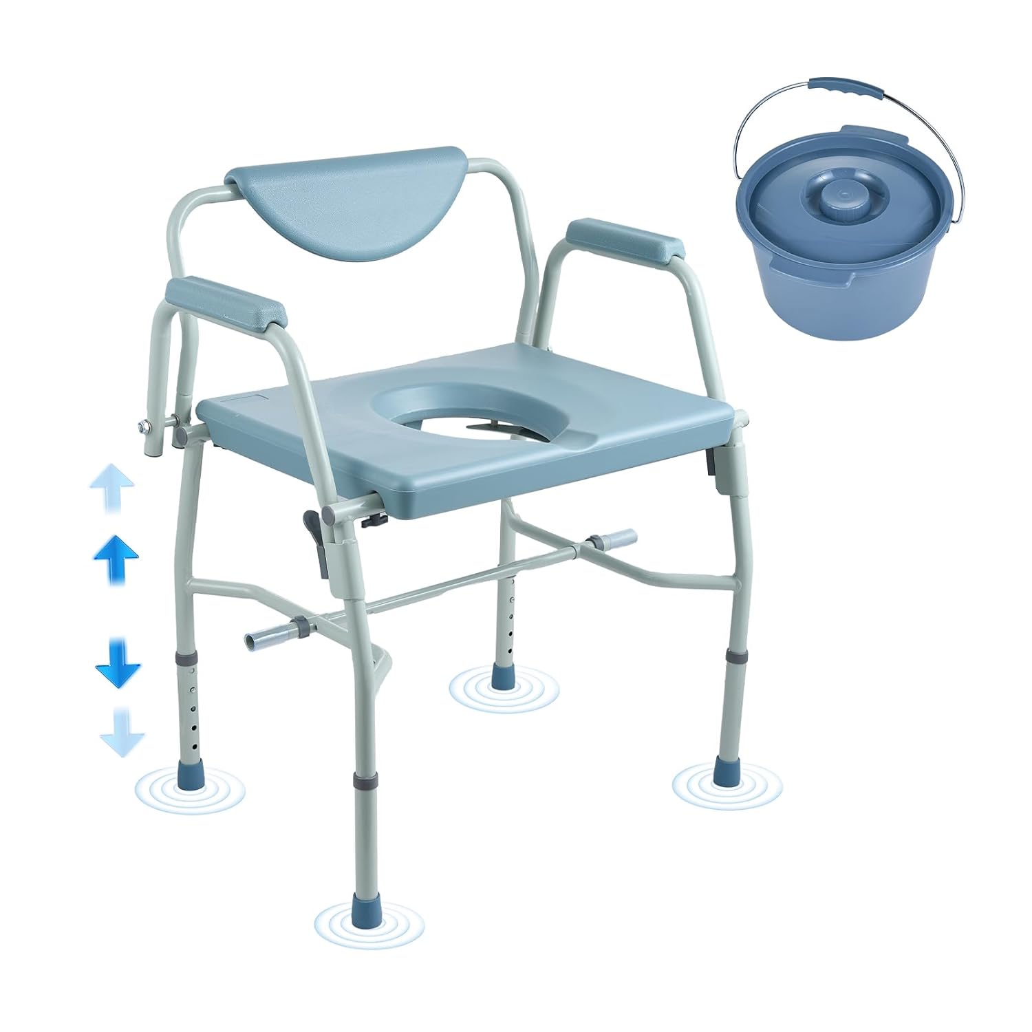 VEVOR Store VEVOR Commode Bedside Table with Fold-Down Arms and Removable Backrest, 5-Level Height Adjustable 50-62 cm, Removable 7 Liter Bucket, Easy to Assemble, 453.6 kg Capacity