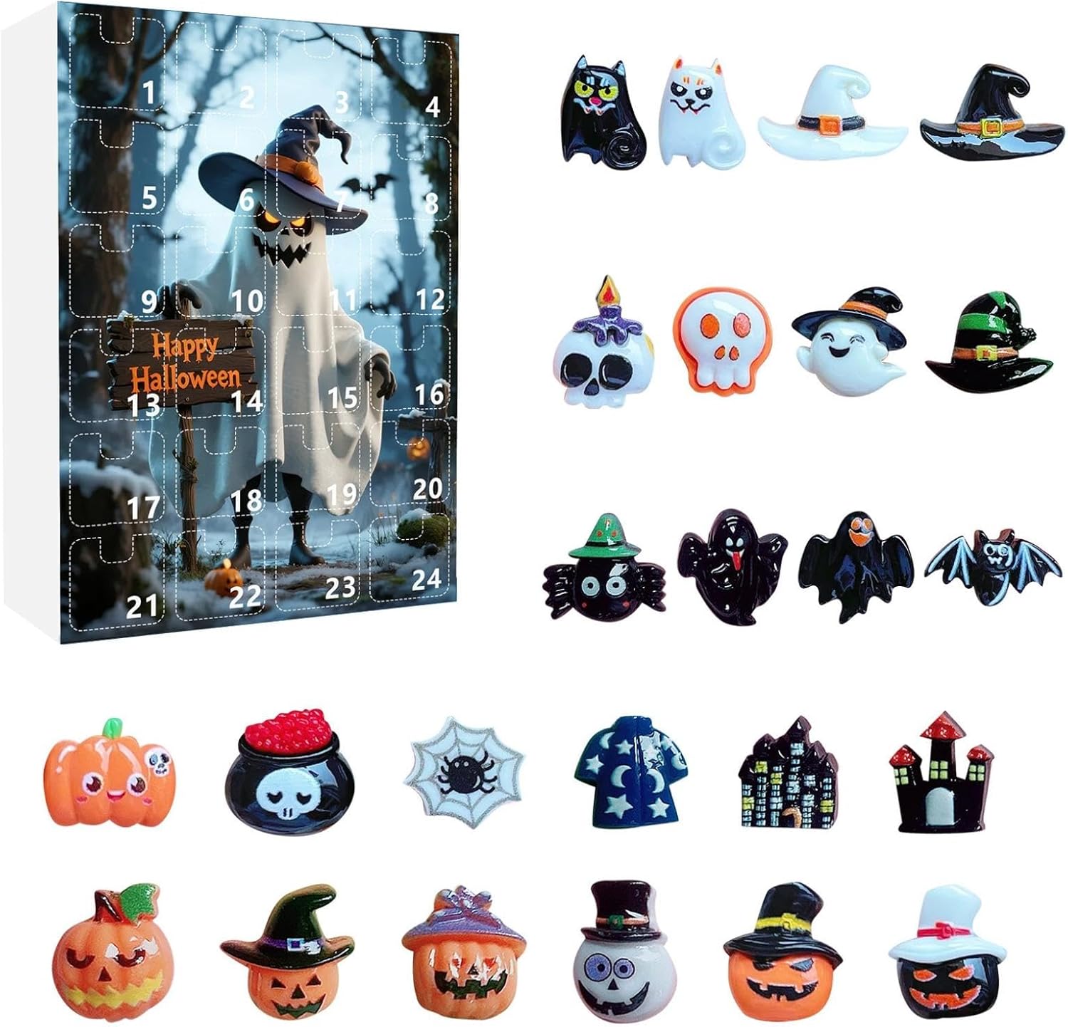 Skyrabbiter Halloween Advent Calendar 2025, 3D Spooky Village Set with 24 Figures, 24-Day Countdown Calendar, Halloween Horror Figures, Fun Surprise Gift for Kids (C)